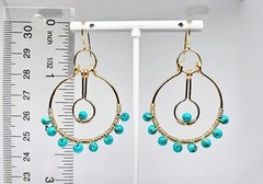 Handmade Turquoise Cat’s Eye Gold Wire Wrap Hoop Dangle Boho Earrings