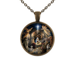 Christmas Nativity Manger Art Jewelry Necklace Earrings Bracelet Bronze Silver