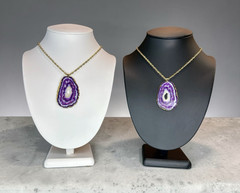 Med Faux Amethyst Geode Slice Polymer Clay Handmade Pendant Necklace SS Chain