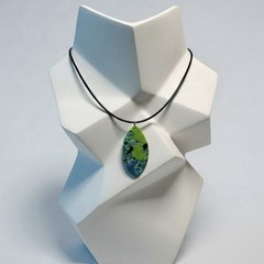 Handmade Blue & Green Abstract Floral Polymer Clay Large Pendant Necklace Chain