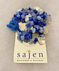 Sajen Lapis, MOP and Blue Agate 6 Strand Bracelet – 7 1/2 Inches Long