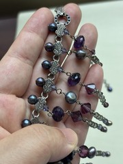 Artisan Amethyst Freshwater Pearl Crystal Bib Statement Necklace 17.5”
