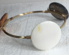Dyed shell Cabochon Gold Toned Wire Wrapped Bangle White, Brown & Black tones