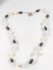 Artisan Silver Tone Gray Glass Bead Ivory Color Pearl Pink Necklace 20 inches