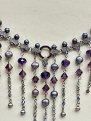 Artisan Amethyst Freshwater Pearl Crystal Bib Statement Necklace 17.5”