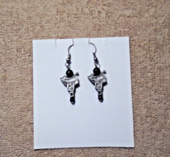WESTERN STYLE PEWTER SADDLE & STERLING WIRE HOOKS DANGLE EARRINGS