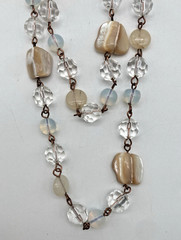 Handcrafted 29″ Beaded Necklace Copper-Tone wire links Crystals Opalite & Stone