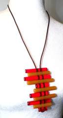 Sobral Cilindros Blue Red Black Cylinder Beads Artist Made Flapper 43″ Necklace