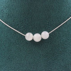 Necklace 3 Moonstone Pearls From Sri Lanka 8 Mm Steel Chain Women’s Necklace