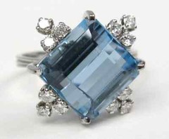 Square Shape Clear 7.30CT Aquamarine With Rose Cut Cubic Zirconia Handmade Ring