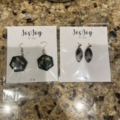 Resin Flower And Art shop Earrings Lot 2 Sets Different