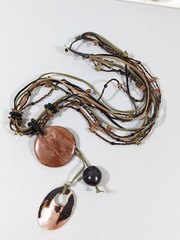 Artisan Brown Glass Black Green Tribal Style Multi Cord Pendant Necklace 30 in