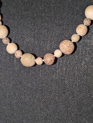 Beige/Taupe/Grey Matte Polish Round Stone Beaded Over The Head Necklace 15″