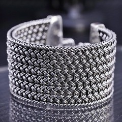 6.25”, vintage sterling silver 925 1.5” wide woven braided wheat chain bracelet