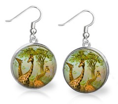 Giraffes Dangle Earrings Glass Dome Top 2 Sizes Handmade Giraffe Lovers Gift