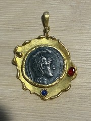 NEW Artisan Gold Plated Greek Coin Pendant