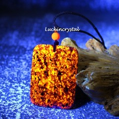 Natural Yooperlite Rectangular Pendant UV Glowing Flame Stone Amulet Necklace