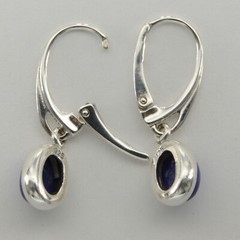 925 Sterling Silver Blue Oval Lapis Lazuli Leverback Drop Dangle Earrings