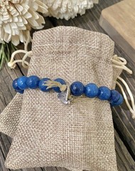 Chic Blue Beaded Stretch Bracelet With Puffy Heart Charm