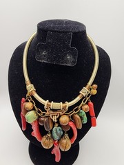 Artisan Mixed Media Global Bib Choker – Wrapped Cord, Hardwood, Seed Pods,…
