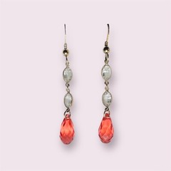 Pink Coral Swarovski Crystal Briolette Dangle Earrings ￼Gold Plated Sterling 925