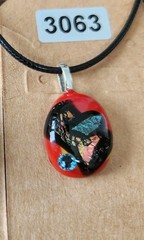Glass Fused Handmade Pendant w/ Small Crystal On Cotton Cord #3063