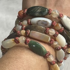 Multicolor Natural Agate Oval Beaded Statement Necklace XLong 52” Beggar
