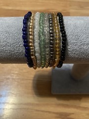 Lot of 8 Handmade Glass Seed Beaded Bracelets Various Colors