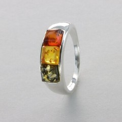 Triple Multi-Color Square / Rectangle BALTIC AMBER Ring 925 STERLING SILVER #30e