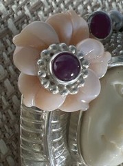 Sajen Sterling Silver Goddess Face Ruby Mother Of Pearl Pendant Brooch Pin