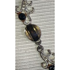 Vintage Silver Tone Necklace with Brown & Gold Tone Beads and Earrings