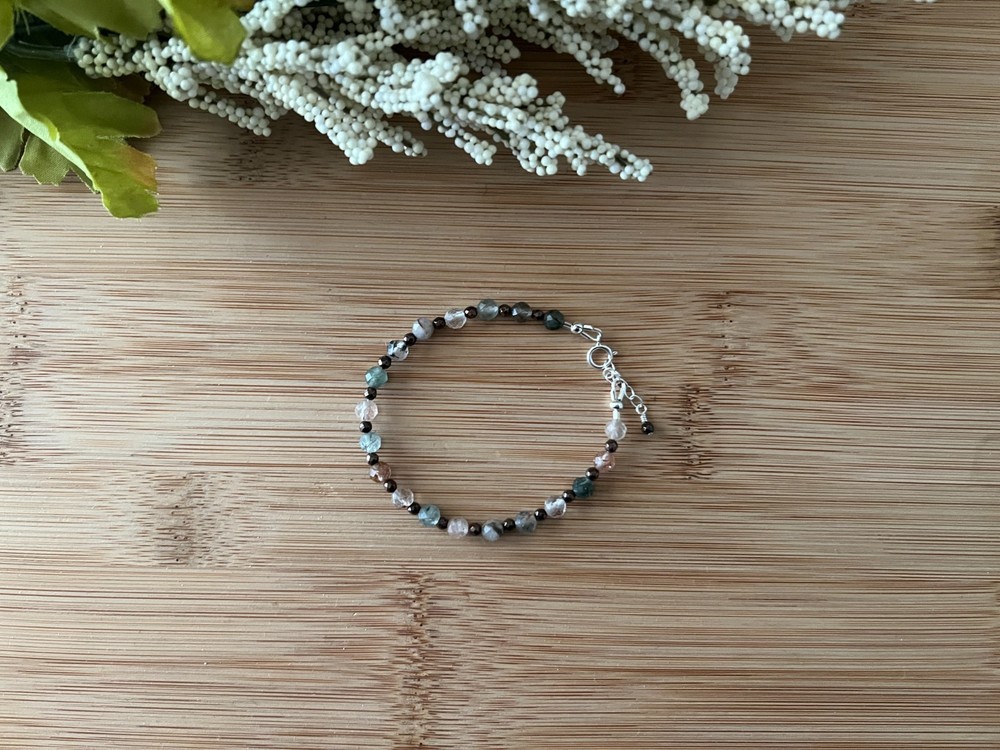 New! Quartz, Hematite & Sterling Silver Handmade Bracelet 6 3/4 – 7 1/2 in.-B742