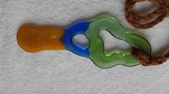 Large 5 1/2″ fused glass pendant, vintage hippie look necklace unusual