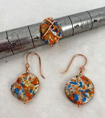 Handmade ~ Wire Wrap Mother of Pearl Ring Size 6 ~ 1 1/2″ Drop Earrings Set