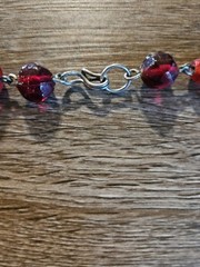 handmade beaded necklace dark red faceted glass crystal and metallic silver bead