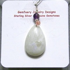 Sterling Silver Wire-Wrap Natural RAINBOW MOONSTONE Pendant #31…Handmade USA