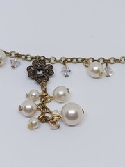 Clara Beau Gold Tone Faux Pearl Beads Crystal Flower Dainty Necklace