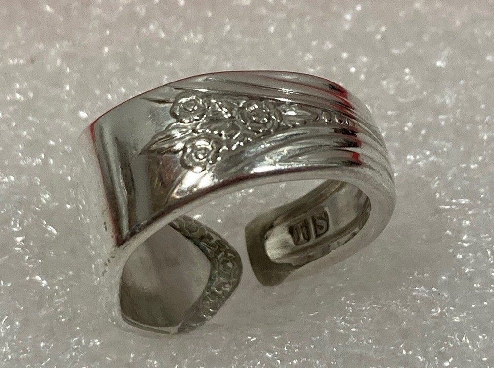 Vintage Artisan IS Silver Plated Flower SPOON BYPASS WRAP RING Adjustable