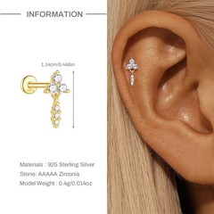 Gold Nap Earrings 925 Sterling Silver Flat Back Daith Conch Piercing Earrings