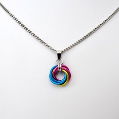 Pansexual pride pendant, chainmail love knot handmade by TattooedAndChained