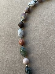 INDIAN AGATE NUGGETS & PETRIFIED WOOD Unisex Necklace 19.5” Stainless Toggle