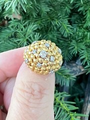 VINTAGE 18K YELLOW GOLD DIAMOND BOMBE HONEY COMB RING LARGE SOLID HEAVY CUSTOM