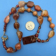 Artisan Carnelian Agate Statement Necklace 20″ Chunky Bead Boho Pendant