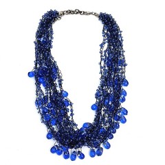 Vintage Blue Choker beaded multi-strand necklace Tear drop Adjustable Bohemian