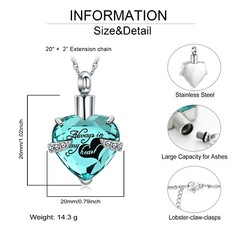Crystal Cremation Jewelry for Ashes – Heart Urn Pendant Memorial Ashes Necklace