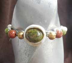 Unakite Antler Hemp Adjustable Bracelet Anklet w/ Goldstone Jade Gemstone Beads