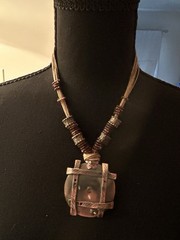 Handcrafted Statement Pendant Necklace, Brown Metal Cord, Asymmetrical Charm