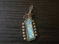 Artisan Gold Tone Wire Wrapped Blue Opal Look Pendant Southwestern Style