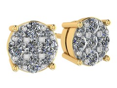 9 Stone Diamond Cluster Stud Earrings in 14K Gold 1.00ct-4.00ct, Lab Created