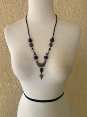 Mystical Necklace Leather, Beads Stones and Charms Moon/Sun/Arrow